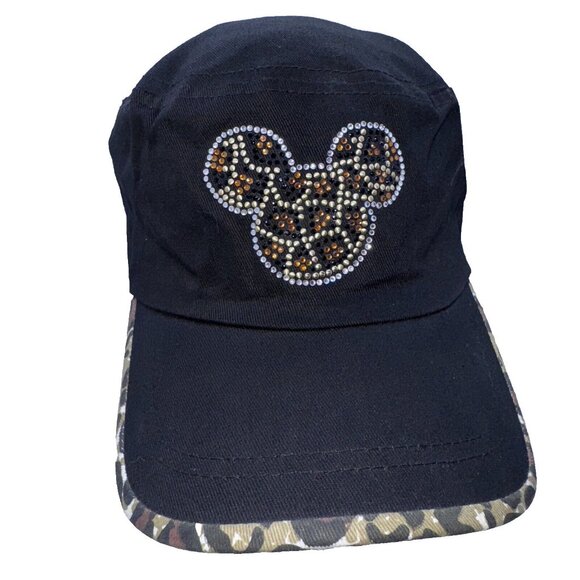 Disney's Animal Kingdom Mickey Mouse Bling Hat Rhinestone Black Leopard Print - Picture 1 of 5